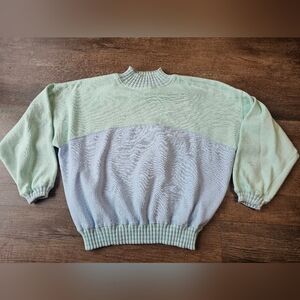 Vintage 90s Pastel Green Periwinkle Color Block Sweater Sweatshirt Women’s M